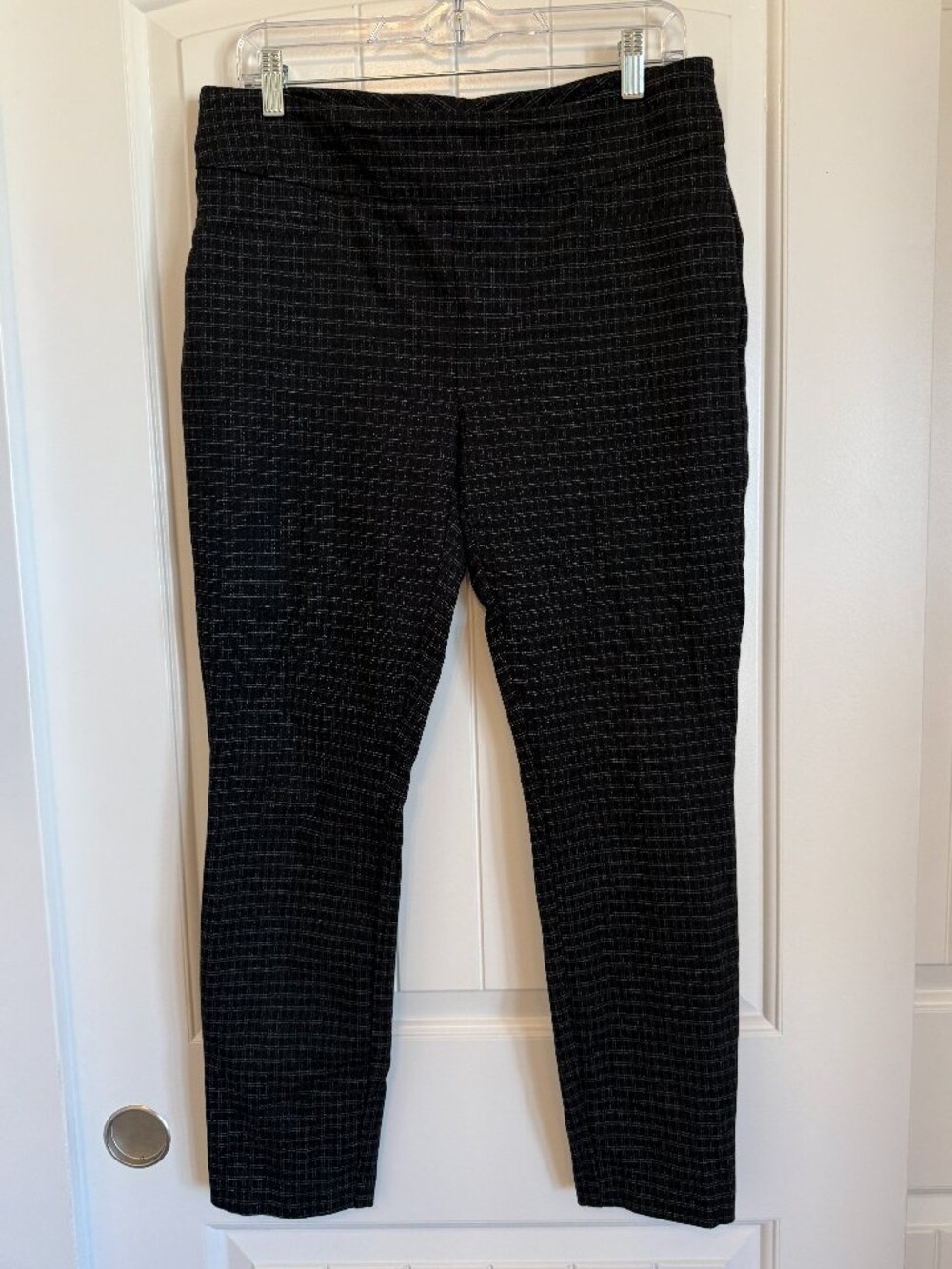 Dalia black windowpane check trousers, comfortable pull-on waistband. Size L
